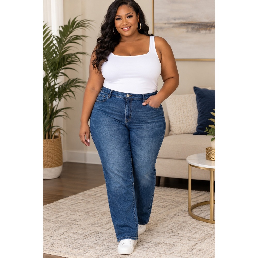 Ava & Viv Jeans Women 16W Blue Straight Plus Size Recto Power Stretch Denim Pant
